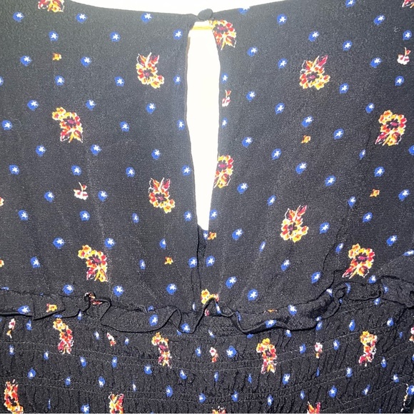 Free People Two Faces Dark Ditzy Floral Puff Sleeve Boho Mini Dress Size S - Picture 14 of 16